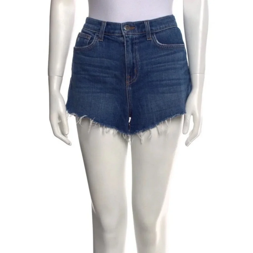 L'AGENCE Ryland High Waist‎ Short Authentique Blue Denim Jean Cut Off Frayed 25